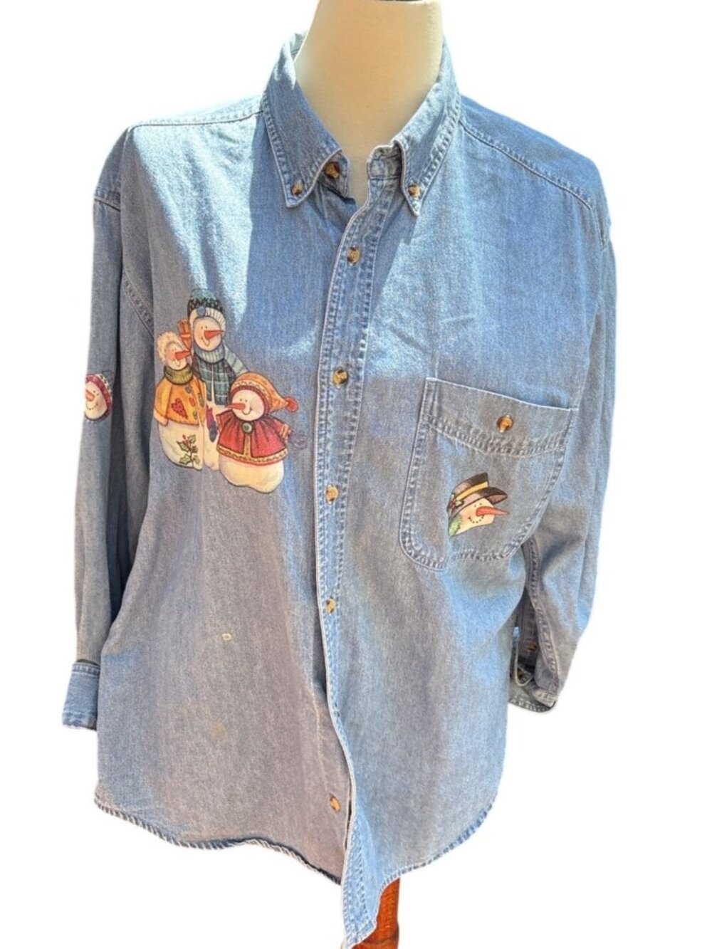 Teachercore sWomen Vintage Snowman Denim Button-Up Shirt L Cotton Bangladesh